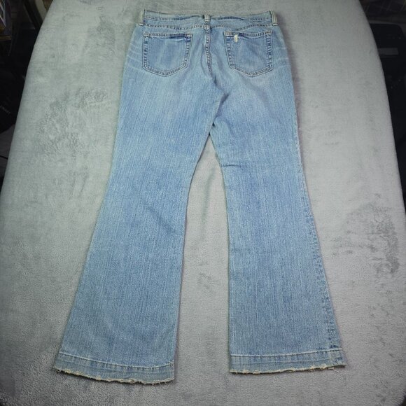 Gap Original Womens Long & Lean Flare Jeans 33 Light Wash Mid Rise Distressed - Picture 3 of 7